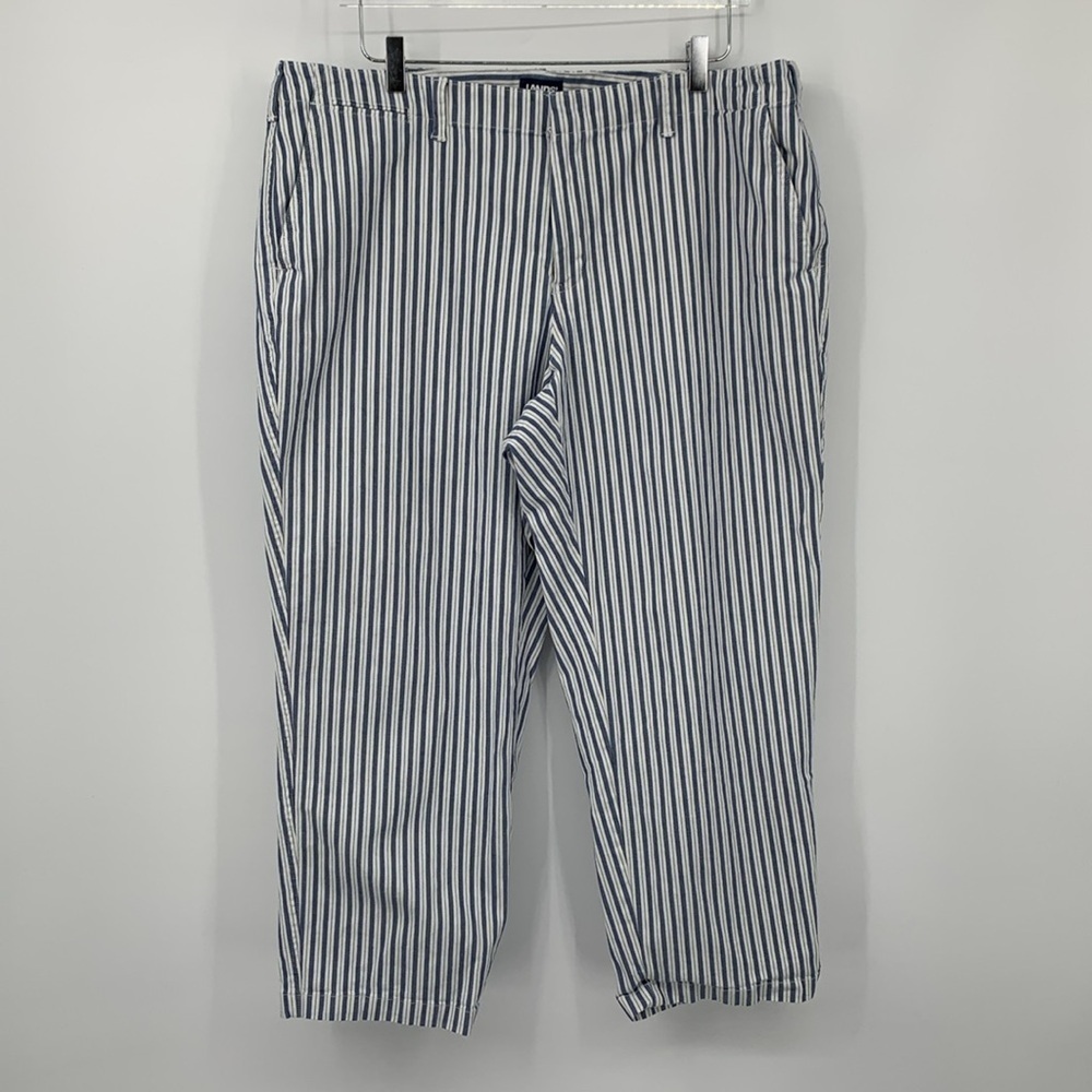 Lands End striped cropped ankle pants blue white stripe stretch cotton women 18W